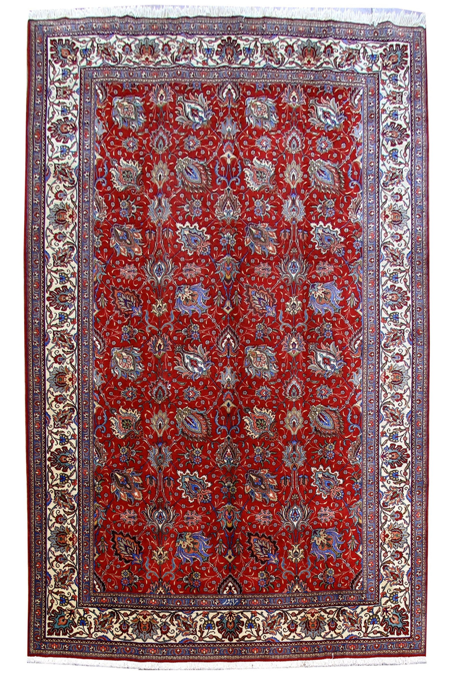 Handcrafted Persian Tabriz Rug 9'10 x 15'11 Orange Red Wool: Handcrafted Persian Tabriz Rug 9'10 x 15'11 Orange Red Wool Free continental US Shipping Experience the beauty and elegance of this handcrafted Persian Tabriz rug, measuring 9' 10" x 15' 11". This exq