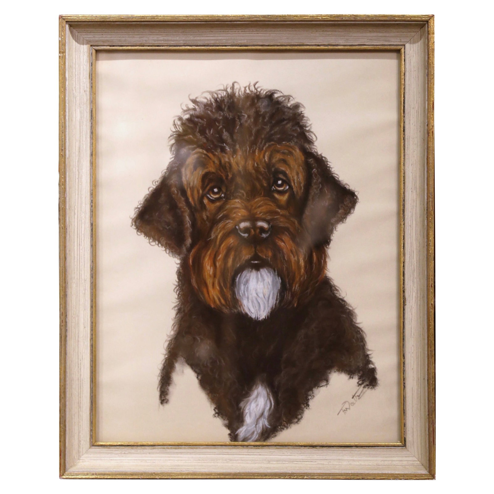 19th Century English Framed Pastel Cocker Spaniel Poodle Mix by F. Watz: 19th Century English Framed Pastel Cocker Spaniel Poodle Mix by F. Watz Enhance your space with this exquisite 19th Century English framed pastel artwork featuring a charming Cocker Spaniel Poodle mix