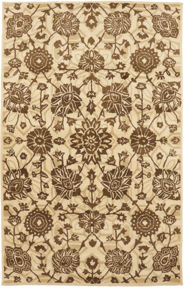 5x8 Hand-Tufted Wool Area Rug Cream Floral Modern Carpet from India: 5x8 Hand-Tufted Wool Area Rug Cream Floral Modern Carpet from India This contemporary area rug features a modern floral design in cream, beige, and brown tones. Hand-tufted from wool, it offers a high