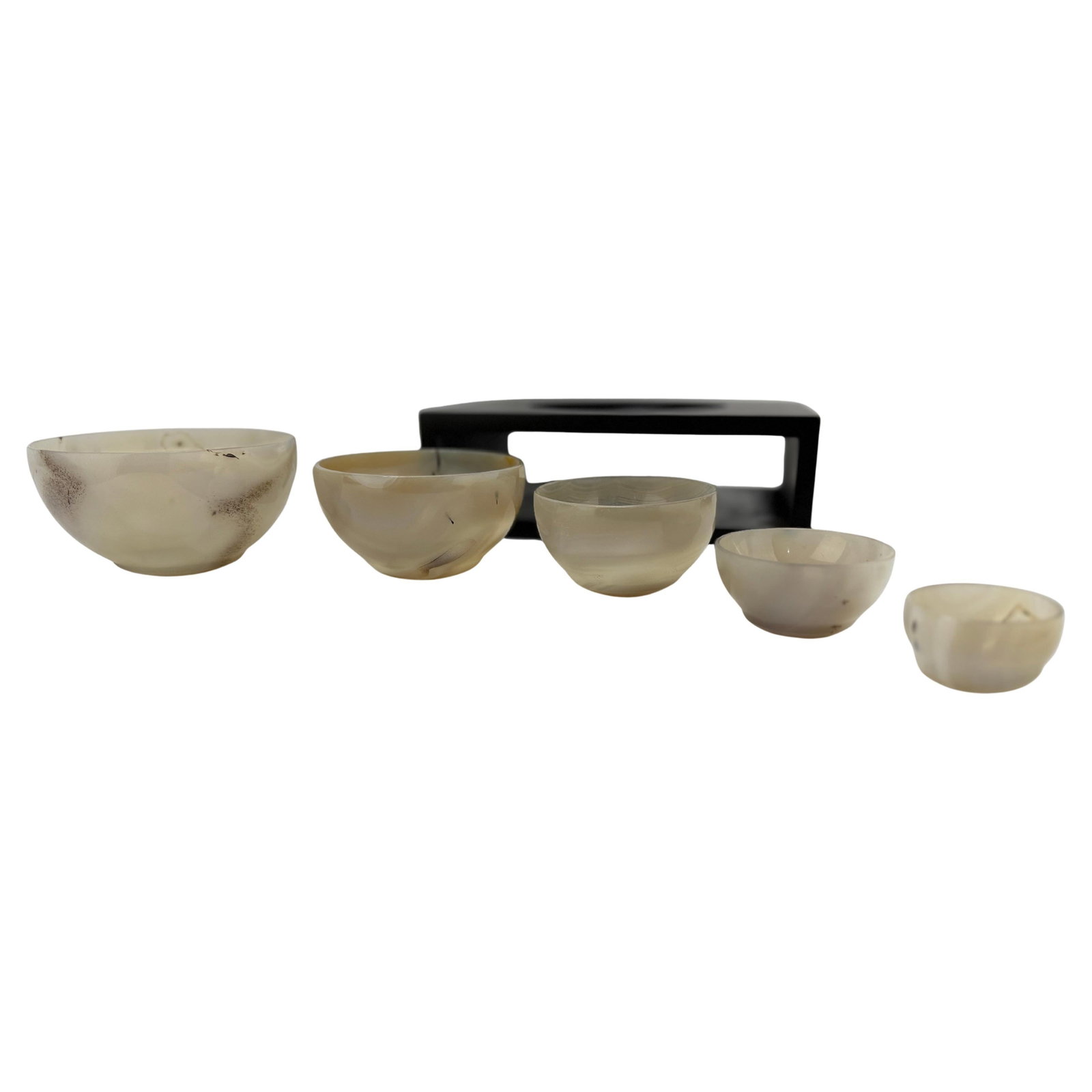 Artisan Signed Nesting Set of 5 Carved Agate Bowls with Display (1 of 11)