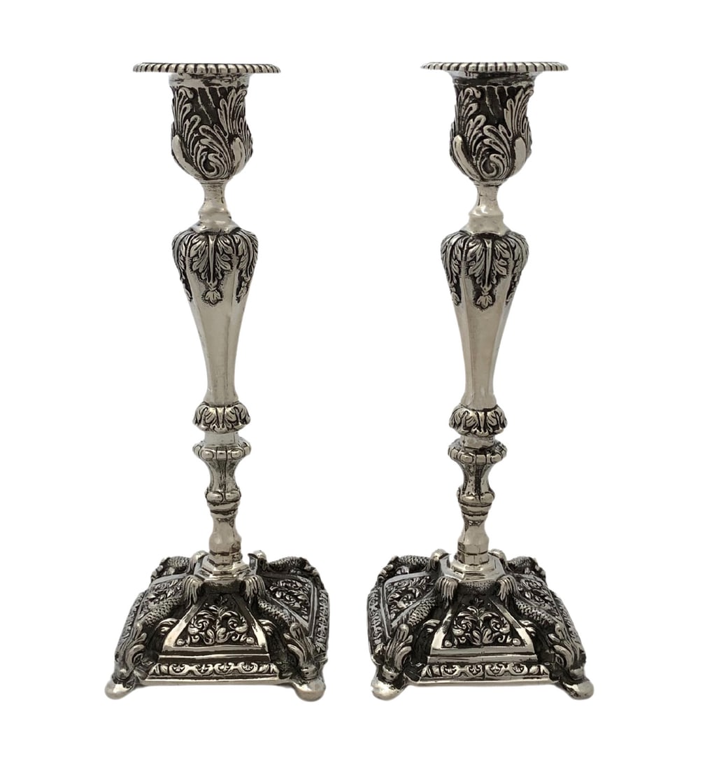 Antique Portuguese 925 Sterling Silver Handmade Leaf Candlesticks (1 of 4)