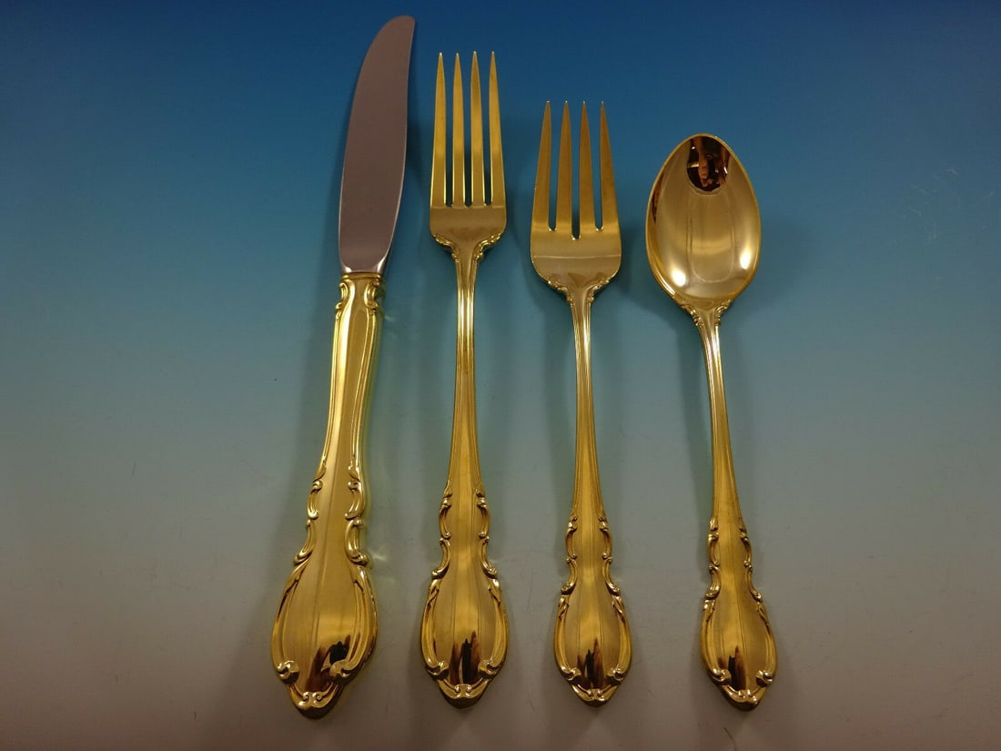 Towle Legato Vermeil 4pc Sterling Silver Place Setting Gold Finish: Towle Legato Vermeil 4pc Sterling Silver Place Setting Gold Finish Elevate your dining experience with this exquisite 4-piece place setting from Towle, crafted in sterling silver with a luxurious verm