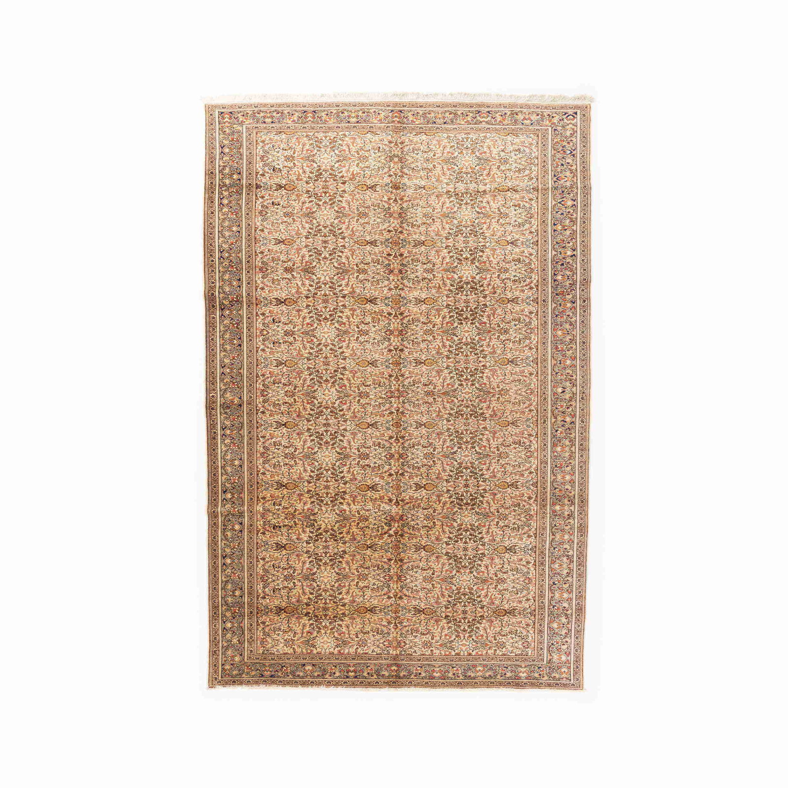 Authentic Handmade Kayseri Wool on Cotton Carpet 97.2 x 144.9 Inches: Authentic Handmade Kayseri Wool on Cotton Carpet 97.2 x 144.9 Inches This authentic handmade Kayseri carpet showcases exquisite craftsmanship, featuring a luxurious blend of wool on cotton. Renowned f