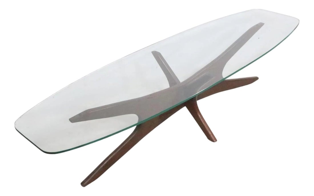 Adrian Pearsall Jacks Walnut and Glass Coffee Table 66" (1 of 10)