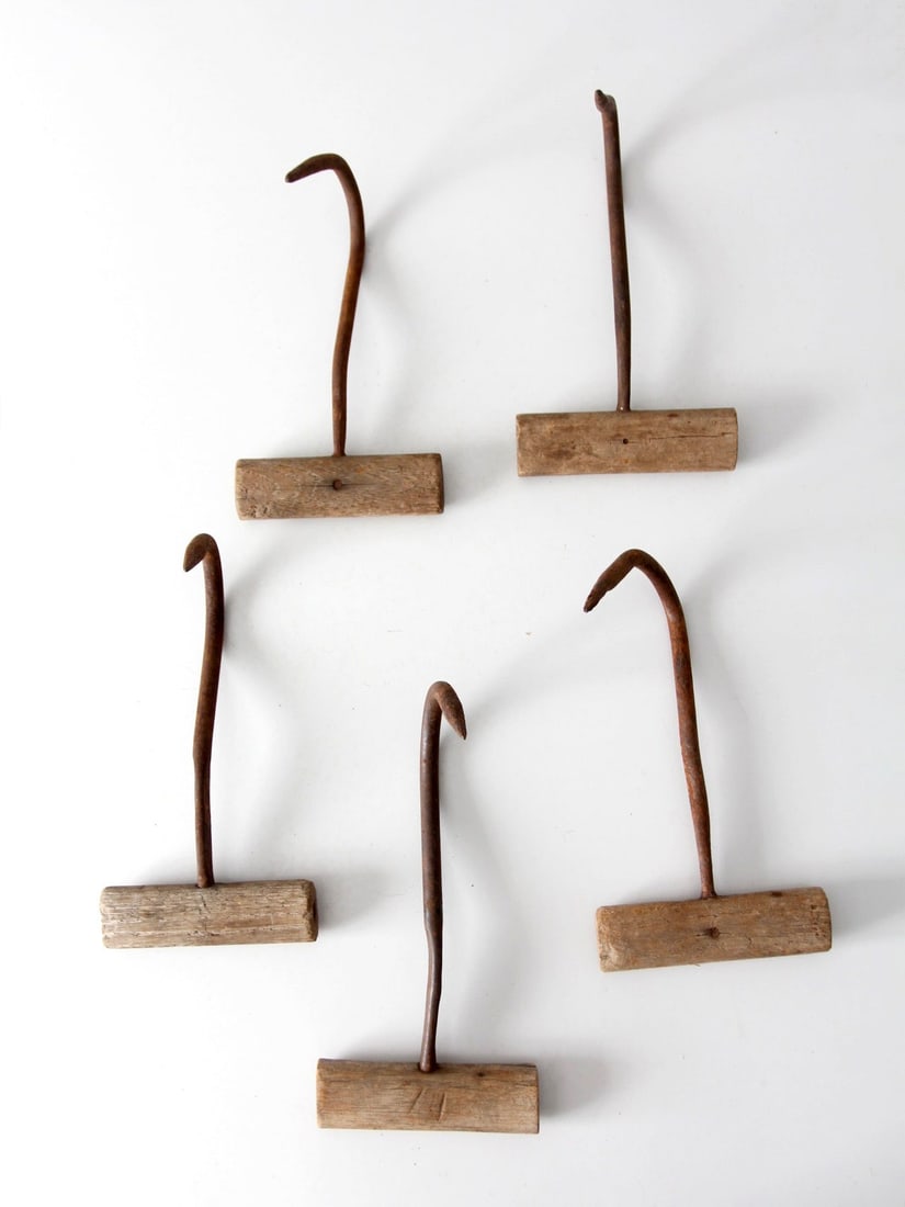 Set of 5 Antique Forged Iron Ice Picks with Wood Handles (1 of 13)