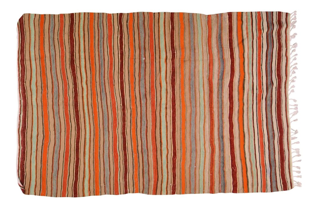 5'1" x 7'8" Anatolian Kilim Rug Hand Woven Wool Orange Fine Weave (1 of 5)