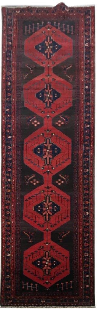 Handcrafted 3'4 x 13'2 Red Persian Hamadan Wool Runner Rug: Handcrafted 3'4 x 13'2 Red Persian Hamadan Wool Runner Rug Free continental US Shipping Transform your space with the exquisite 3.4 x 13.2 Red Persian Hamadan Wool Runner Rug, a stunning example of tr