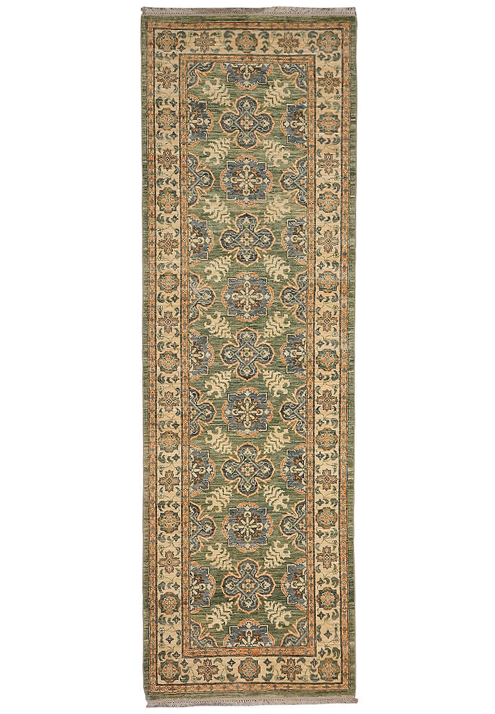 3.2 x 10' Green Chobi Zigler Handmade Wool Runner Carpet: 3.2 x 10' Green Chobi Zigler Handmade Wool Runner Carpet Free continental US Shipping This handmade wool runner rug is described as a 3.2 x 10 ft Green Chobi Zigler Chotan carpet with a washed-out gre
