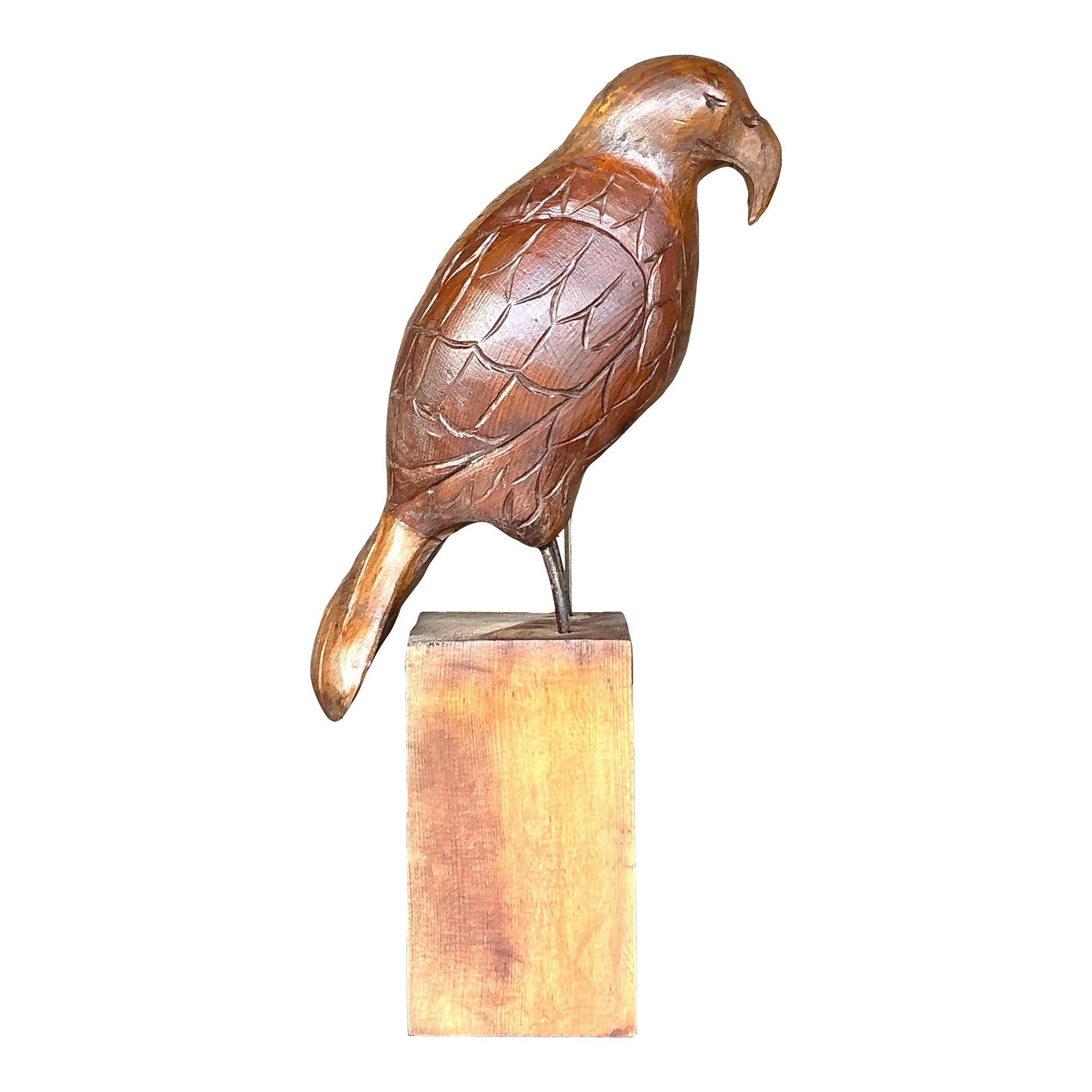 Vintage Boho Handcrafted Wood Eagle Sculpture 15.5 Inches: Vintage Boho Handcrafted Wood Eagle Sculpture 15.5 Inches This vintage carved wood eagle sculpture is a remarkable example of handcrafted artistry. Standing at 15.5 inches tall, it showcases intricate