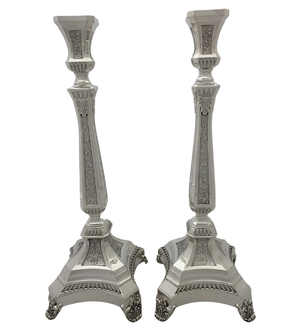 Handmade 925 Sterling Silver Chased Swirl Candlesticks 15.50 Inches (1 of 5)