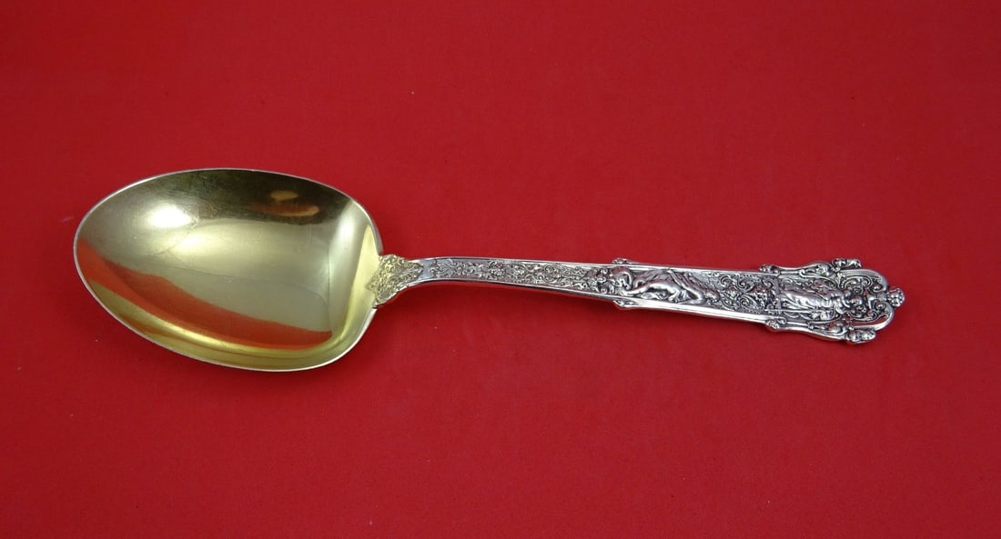 Sterling Silver Coligni Pattern Berry Spoon by Gorham Gold Washed Triangular Bowl 9 Inch (1 of 2)
