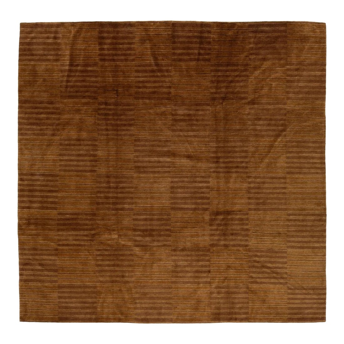 9'10" x 9'11" Nepalese Wool Silk Rug Minimalist Brown Stripe Pattern: 9'10" x 9'11" Nepalese Wool Silk Rug Minimalist Brown Stripe Pattern This handwoven Nepalese Tibetan rug features a blend of wool and silk, resulting in a rich texture with subtle luster. Its minimali