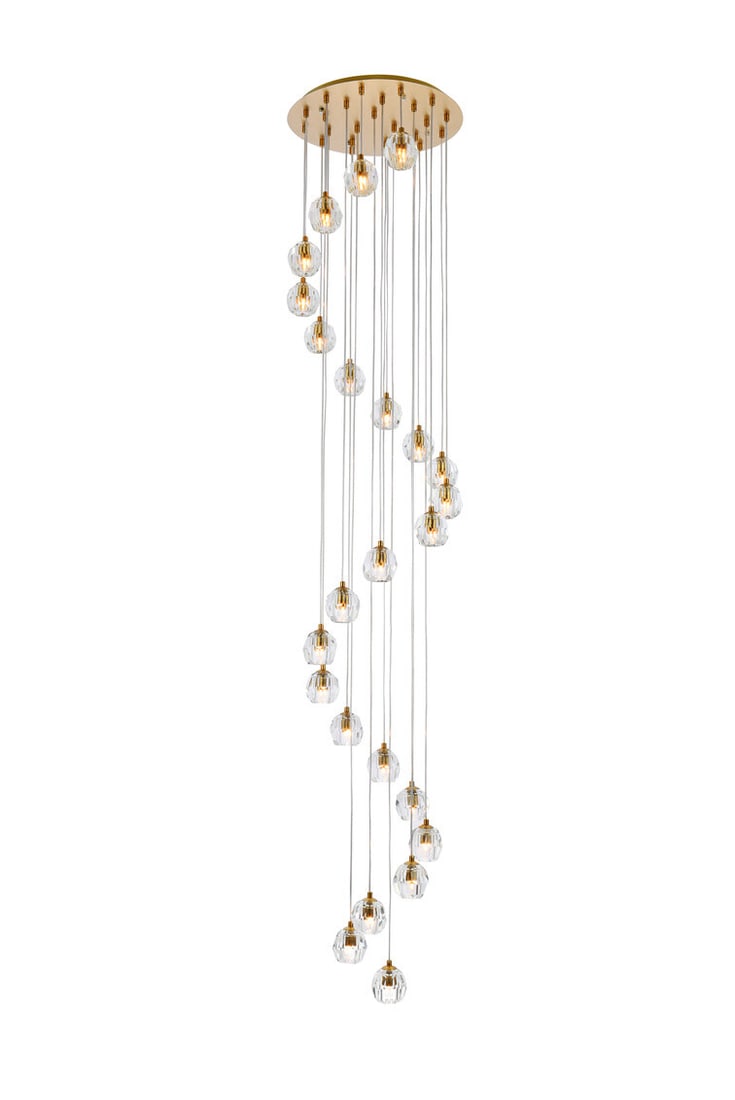 Eren 24-Light Gold Crystal Pendant Chandelier 18.5 Inch: Eren 24-Light Gold Crystal Pendant Chandelier 18.5 Inch This modern gold and crystal chandelier from the Eren Collection features 24 lights and a round pendant design, ideal for foyers, dining rooms, 