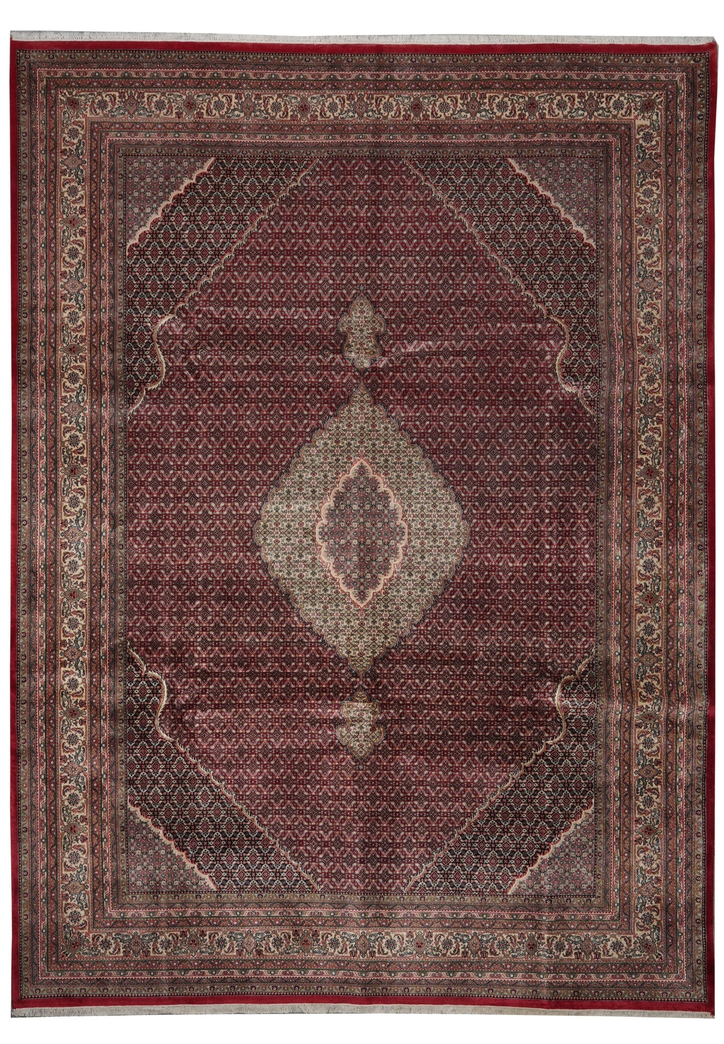 10 x 13 Hand Knotted Persian Wool Tabriz Mahi Rug: 10 x 13 Hand Knotted Persian Wool Tabriz Mahi Rug Free continental US Shipping Enhance your living space with this premium hand-knotted Persian rug, expertly crafted by skilled artisans in Iran. Made 