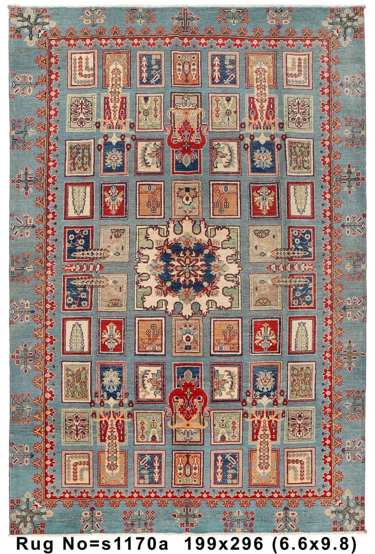 6.5x9.9 Handmade Kazak Rug Blue Center Medallion Wool Area Rug: 6.5x9.9 Handmade Kazak Rug Blue Center Medallion Wool Area Rug Free continental US Shipping Transform your living space with the exquisite 6.5 x 9.9 Center Medallion Blue Handmade Kazak Rug. This beau