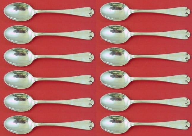 Tiffany & Co. Flemish Sterling Silver Demitasse Spoon Set of 12 pcs 4": Tiffany & Co. Flemish Sterling Silver Demitasse Spoon Set of 12 pcs 4" This exquisite set of 12 demitasse spoons features the elegant Flemish pattern by Tiffany & Co. Crafted from high-quality sterlin