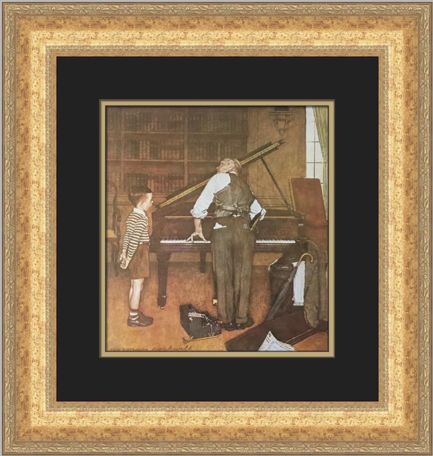 Framed Norman Rockwell Piano Tuner Open Edition Print: Framed Norman Rockwell Piano Tuner Open Edition Print This is a professionally custom framed open edition offset lithograph print titled "The Piano Tuner" by Norman Rockwell. Produced in 1979, this Am