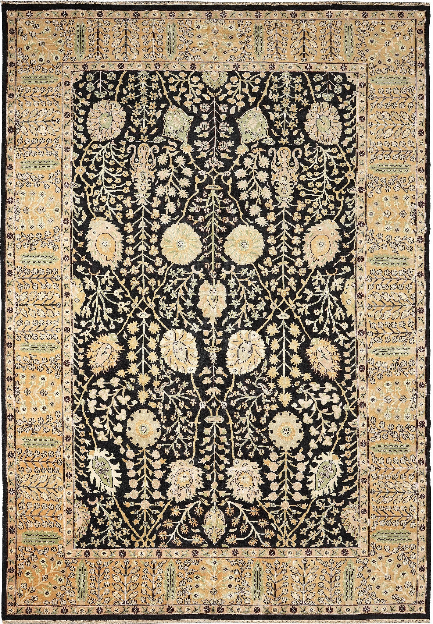 14 x 20.2 Hand-Knotted Chobi Peshawar Zigler Wool Rug Black: 14 x 20.2 Hand-Knotted Chobi Peshawar Zigler Wool Rug Black Free continental US Shipping This large hand-knotted Chobi Peshawar Zigler rug features a classic floral and medallion design with detailed 