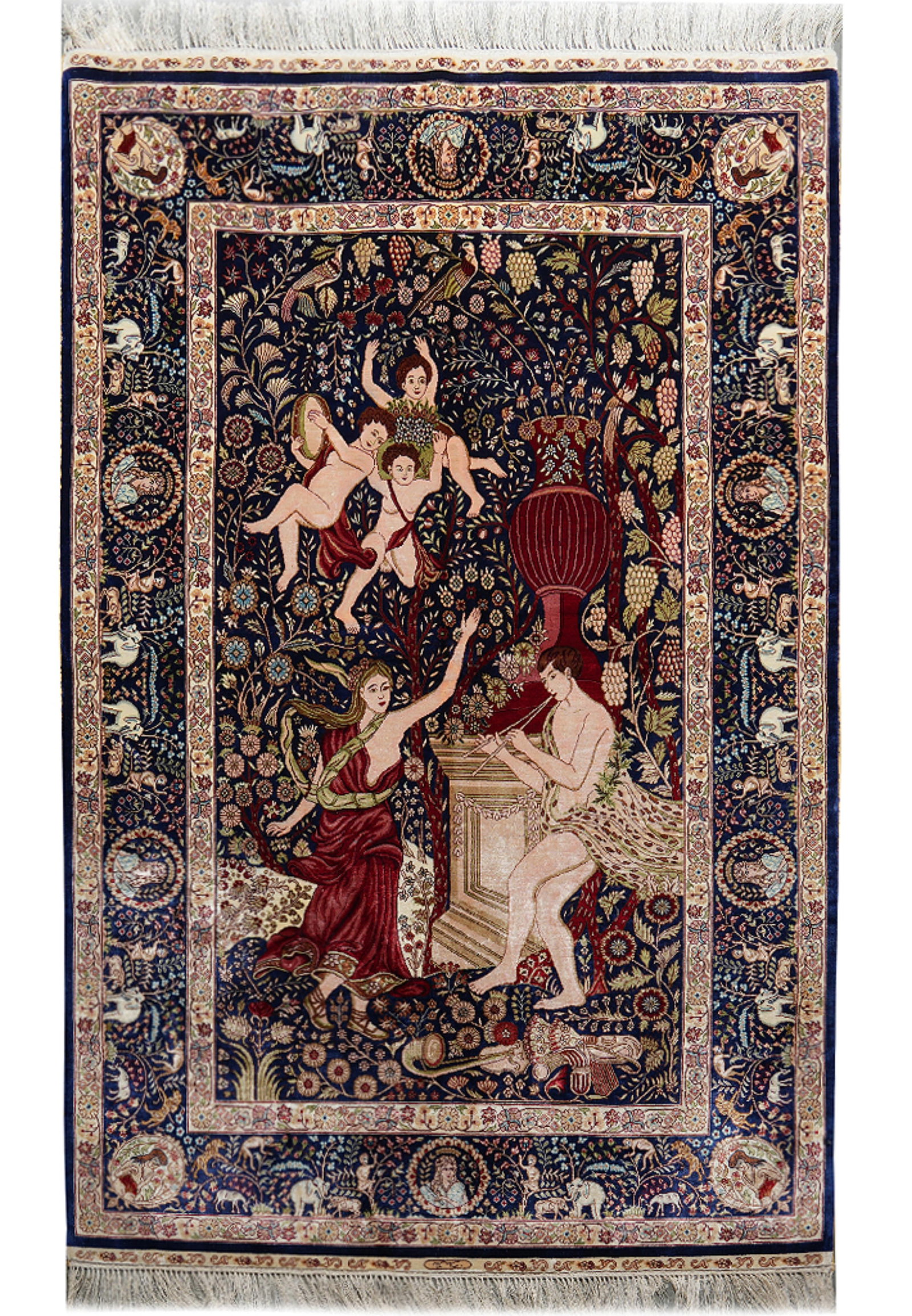 4 x 6 Hand-Knotted Premium Pictorial Silk Rug Artisan Made: 4 x 6 Hand-Knotted Premium Pictorial Silk Rug Artisan Made Free continental US Shipping This 4 x 6 hand-knotted pictorial silk rug is expertly handmade by skilled artisans using premium silk. The rug 