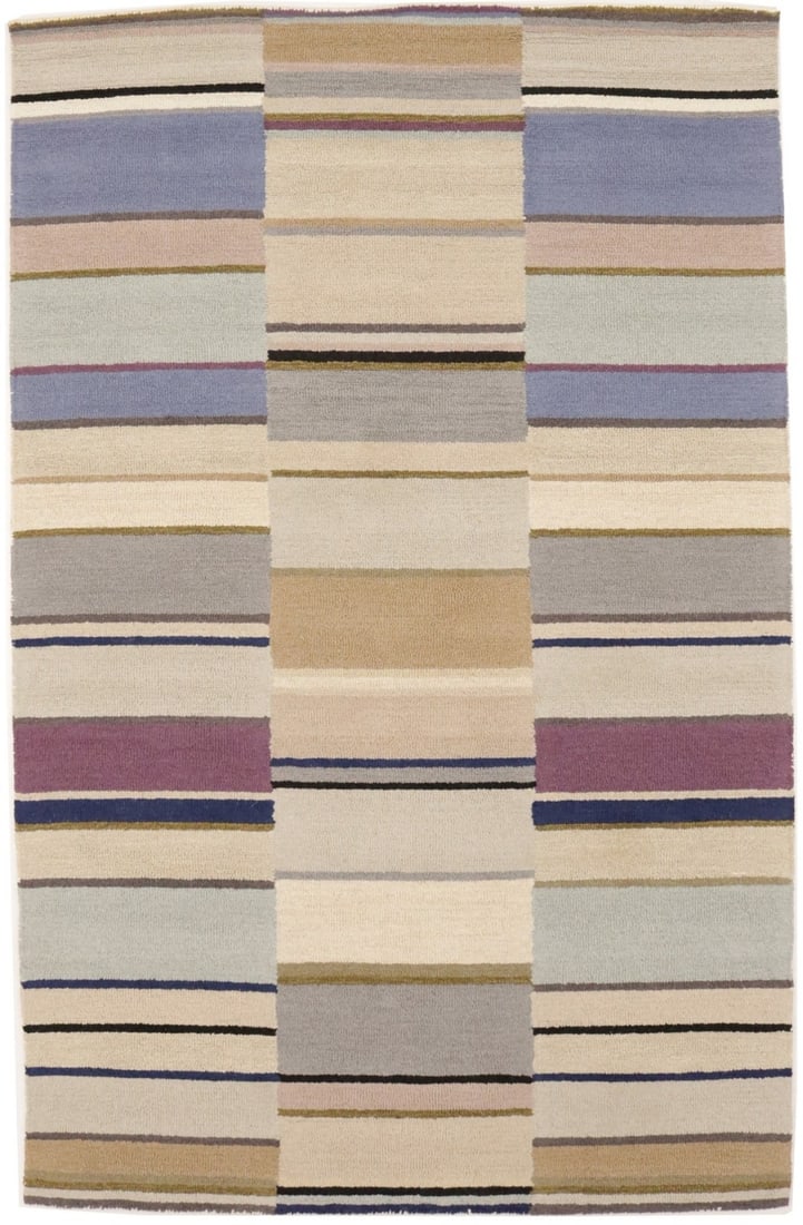 Hand-Tufted Multicolor Striped Wool Area Rug 5x8 ft Modern Design: Hand-Tufted Multicolor Striped Wool Area Rug 5x8 ft Modern Design Enhance your living space with this hand-tufted multicolor stripes rug, designed to bring a contemporary touch to any room. Measuring 