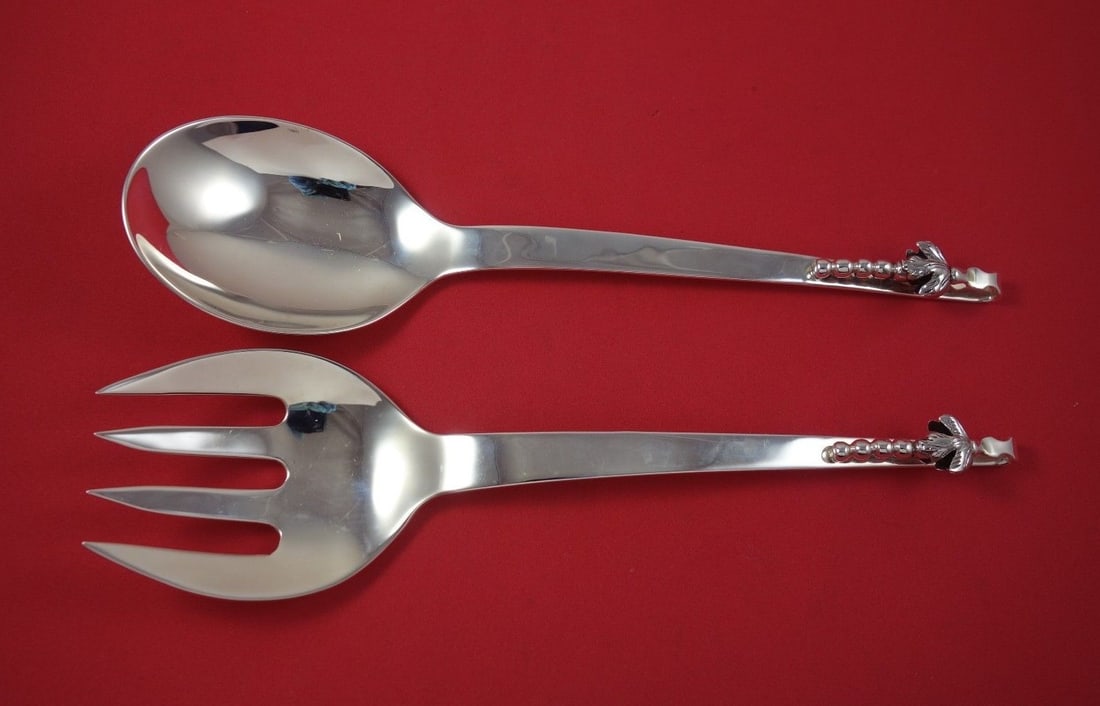 2 Piece Sterling Silver Salad Servers Ramirez Blossom Mexico 10" (1 of 1)