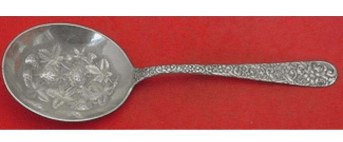 Jenkins & Jenkins Sterling Silver 10" Repousse Berry Spoon with Strawberries (1 of 2)