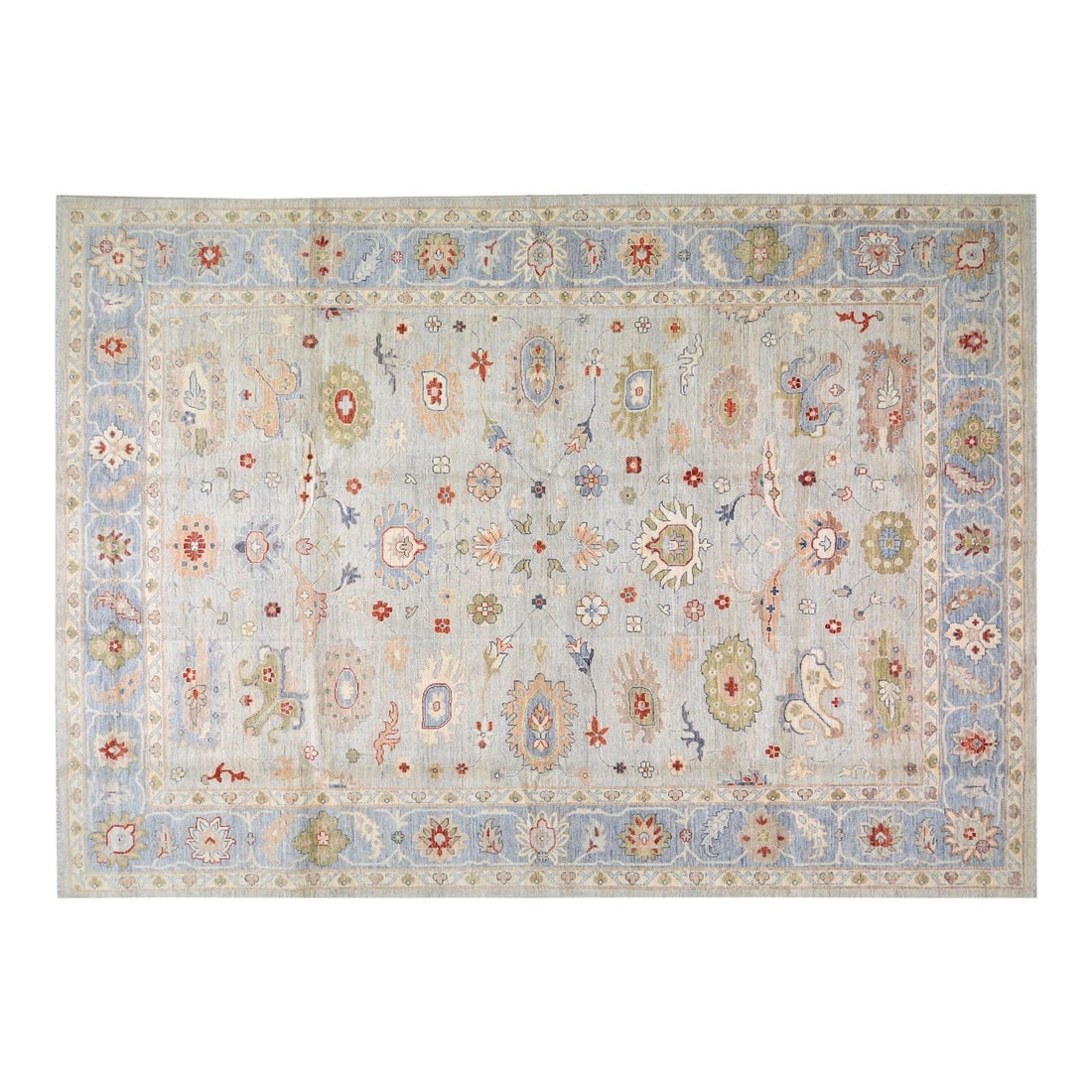 9'9 x 14' Wool Area Rug in Oushak Style Hand Knotted Turkish: 9'9 x 14' Wool Area Rug in Oushak Style Hand Knotted Turkish This Turkish Oushak rug is hand-knotted from wool using traditional techniques, combining classic artistry with a modern design sensibility