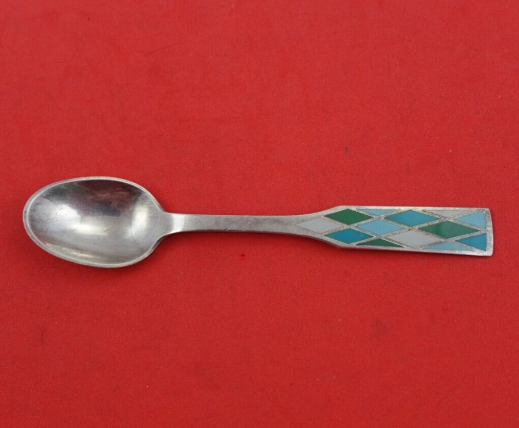 Georg Jensen Harlequin Enameled Sterling Silver Demitasse Spoon Aqua Enamel (1 of 3)