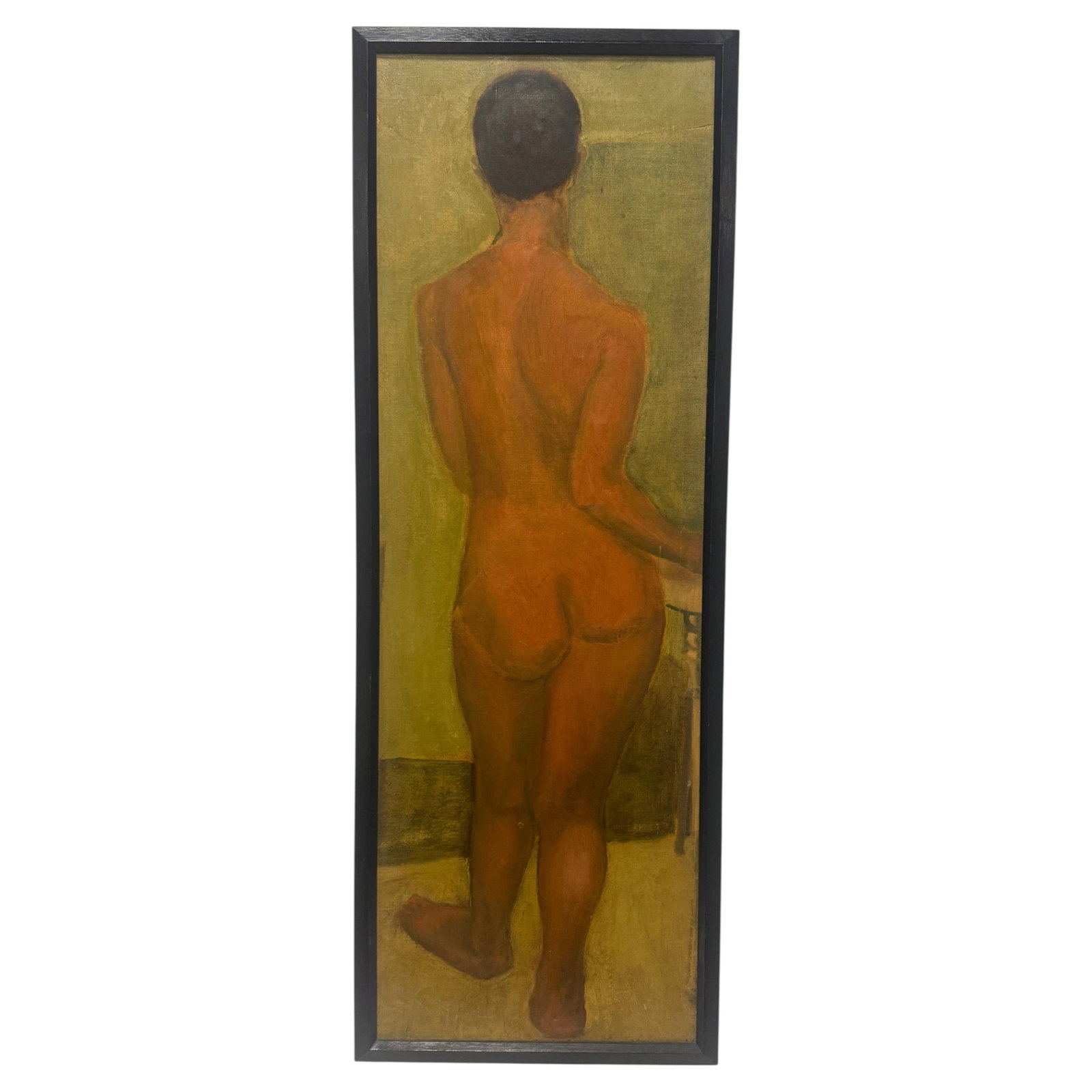 Mid-Century Academic Nude Oil Painting Boston Museum School 1952: Mid-Century Academic Nude Oil Painting Boston Museum School 1952 This 1952 oil on canvas is a vertical nude study created by a student at the School of the Museum of Fine Arts, Boston. The composition
