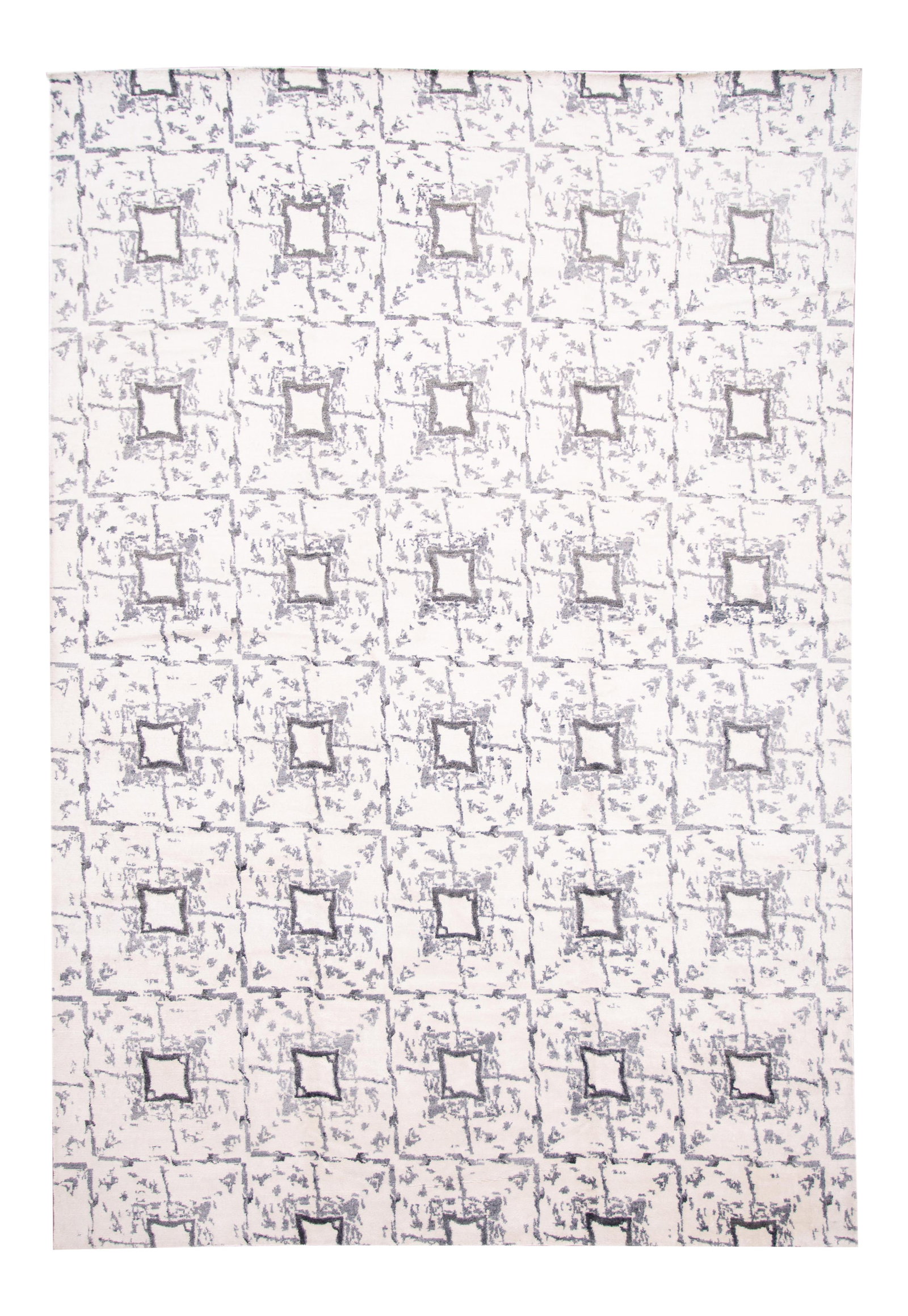 Contemporary Hand-Knotted Indian Silk Rug 9'8 x 14'2 Geometric Design: Contemporary Hand-Knotted Indian Silk Rug 9'8 x 14'2 Geometric Design This stunning 21st Century Modern Indian Silk Rug features a beautiful hand-knotted design crafted from luxurious silk. The rug sh