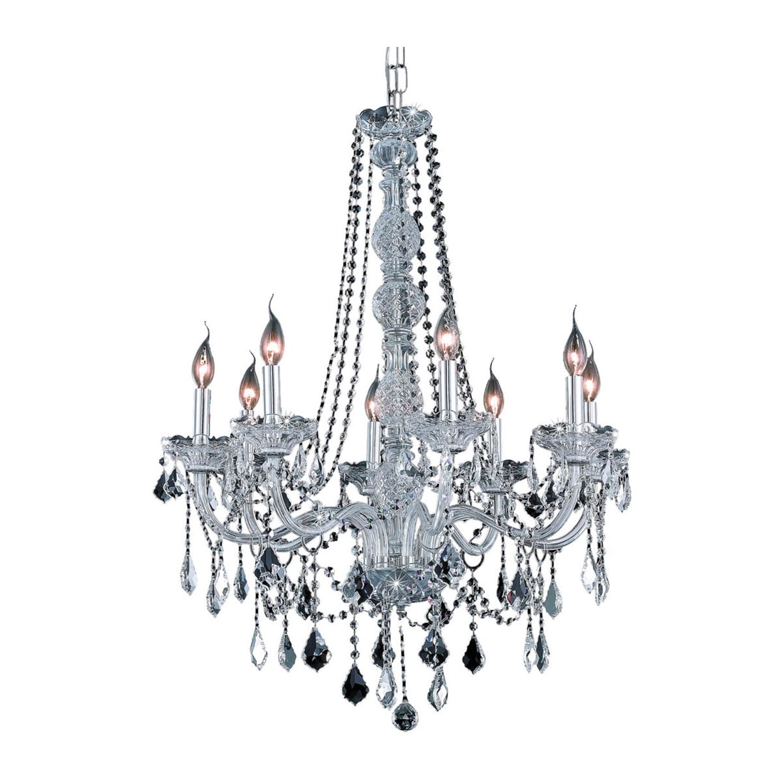 Verona 8-Light Chrome Crystal Chandelier 28 Inch: Verona 8-Light Chrome Crystal Chandelier 28 Inch This pre-owned Verona 8-light chandelier features a modern Venetian-inspired design with clear Royal Cut crystals and a polished chrome finish. Measuri
