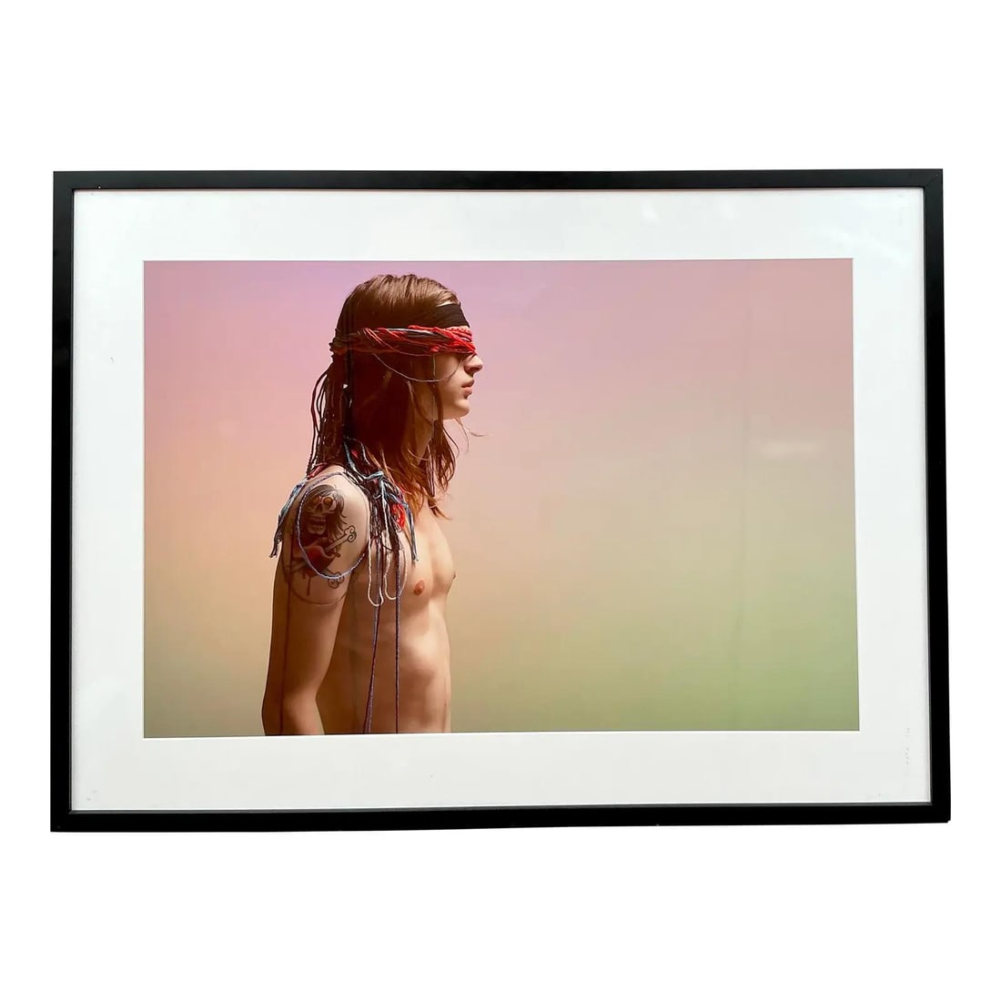 Vintage Boho Fashion Photograph with Black Frame 48.25 x 35.5: Vintage Boho Fashion Photograph with Black Frame 48.25 x 35.5 This striking and surreal vintage fashion photograph beautifully blends bohemian spirit with avant-garde elegance. It features a youthful 
