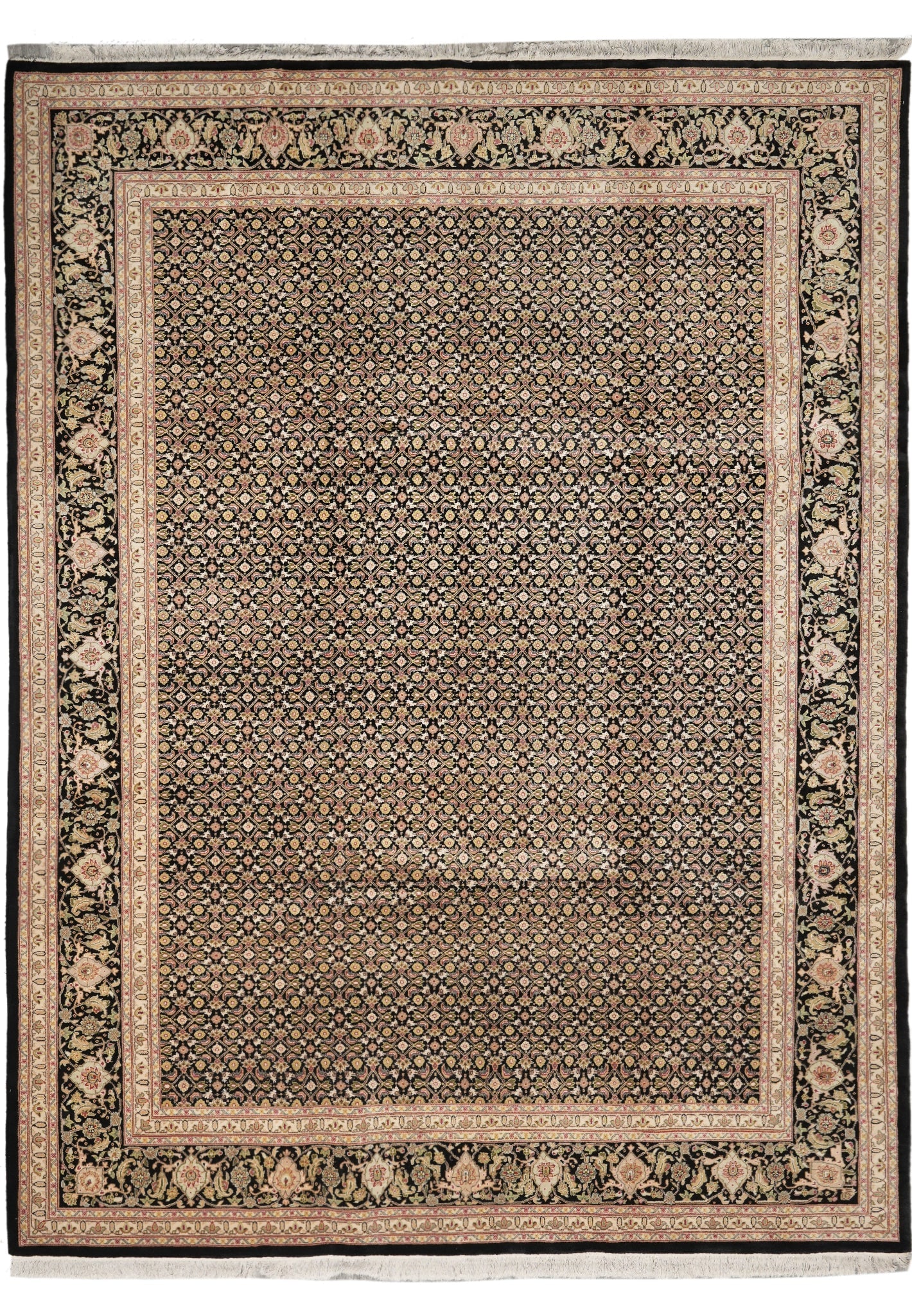 9 x 12 Tabriz Mahi Herati Handmade Wool and Silk Carpet: 9 x 12 Tabriz Mahi Herati Handmade Wool and Silk Carpet Free continental US Shipping This 9 x 12 handmade carpet features a fine-quality wool and silk blend, woven in the traditional Tabriz style with