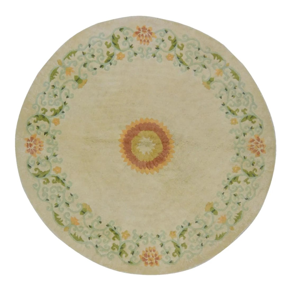 Hand-Knotted Wool Art Deco Chinese Rug 5'3" x 5'9" Vintage Design: Hand-Knotted Wool Art Deco Chinese Rug 5'3" x 5'9" Vintage Design This vintage Chinese Art Deco rug is hand-knotted from wool using traditional techniques, combining classic craftsmanship with a moder
