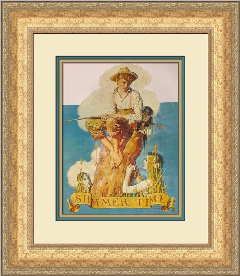 Norman Rockwell Summertime Custom Framed Print 20 x 18 Art: Norman Rockwell Summertime Custom Framed Print 20 x 18 Art This stunning custom framed print titled "Summertime" by renowned artist Norman Rockwell captures the essence of summer with its vibrant imag