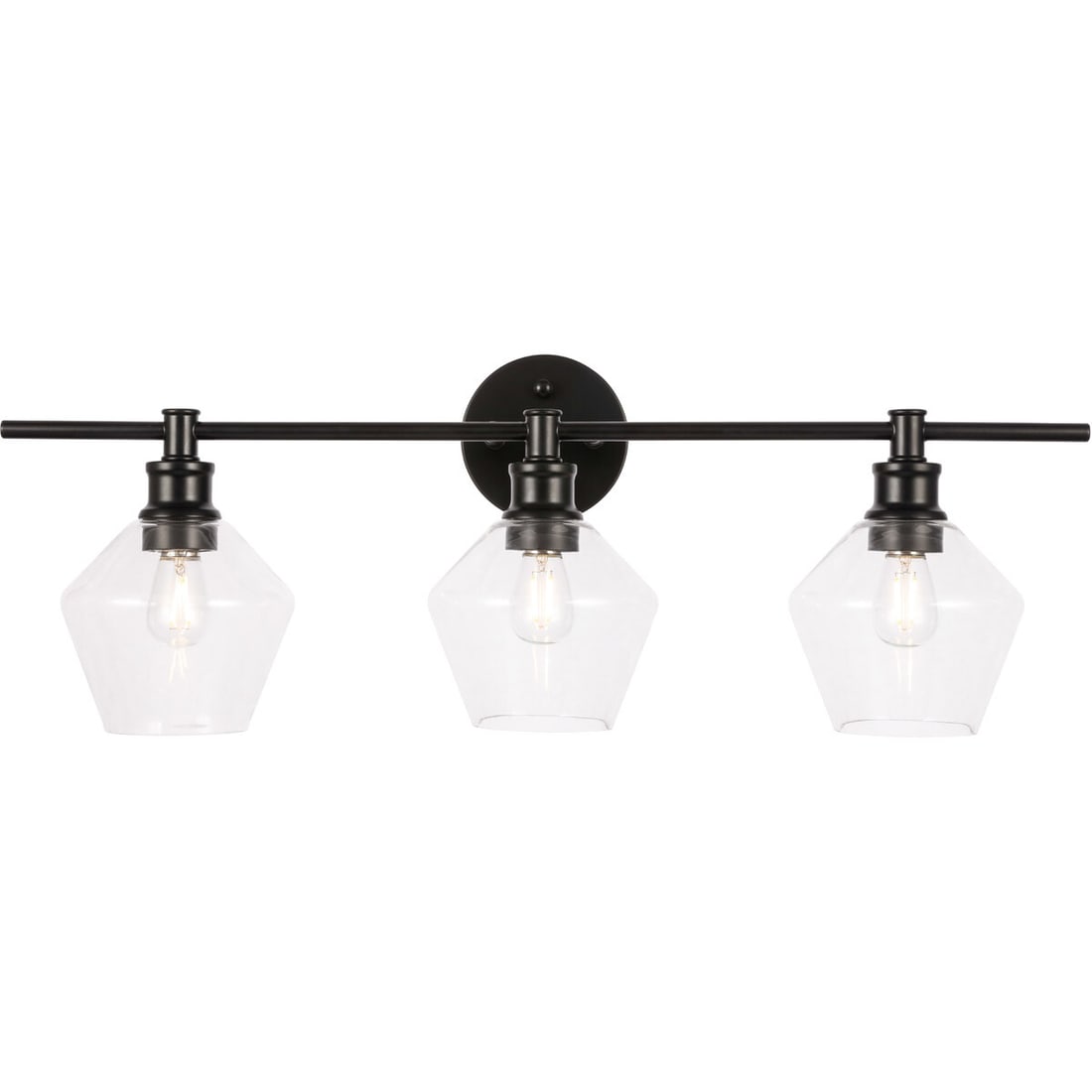 Gene 3 Light Wall Sconce Black Metal Clear Glass (1 of 12)