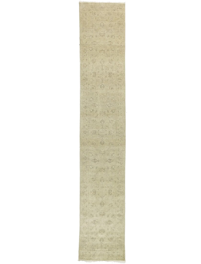Hand-Knotted Wool Floral Runner Rug 2'6 x 14'1 Muted Tones Hallway Carpet: Hand-Knotted Wool Floral Runner Rug 2'6 x 14'1 Muted Tones Hallway Carpet Enhance your home with this exquisite handmade wool Oriental runner rug featuring a muted floral design. Measuring 2'6" x 14'1