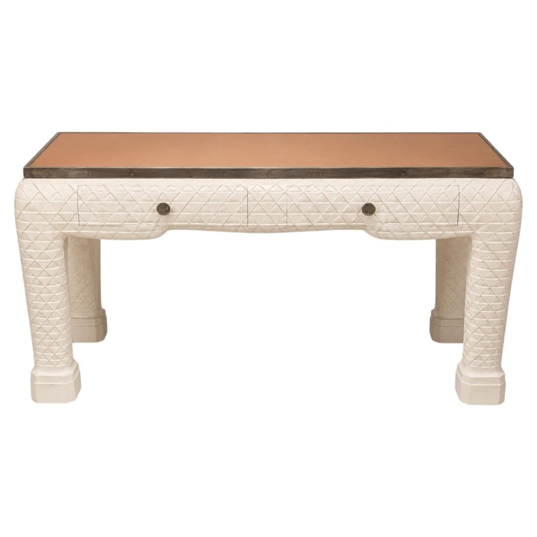 Italian carved white desk with leather top in John Dickinson style (1 of 9)