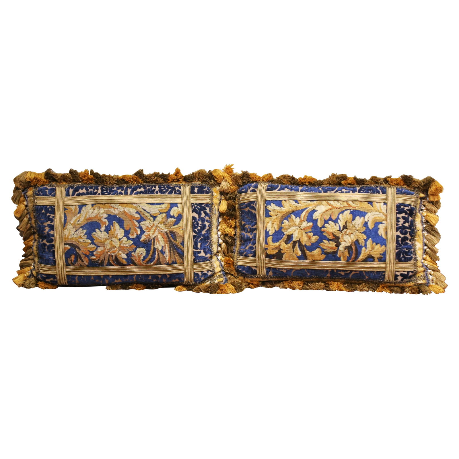 Set of 2 French bolster pillows with Aubusson tapestry velvet (1 of 8)