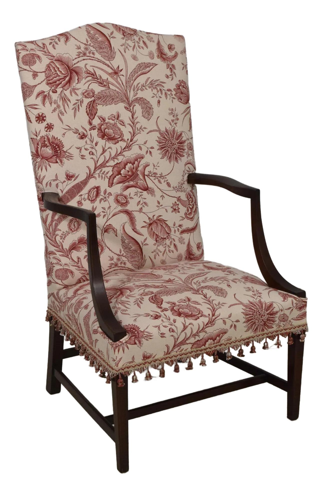 Kittinger CW-13 Inlaid Mahogany Lolling Chair 1930s Floral Upholstery: Kittinger CW-13 Inlaid Mahogany Lolling Chair 1930s Floral Upholstery Experience the elegance of the Kittinger Colonial Williamsburg CW-13 Inlaid Mahogany Lolling Chair, crafted circa 1930s. This chai