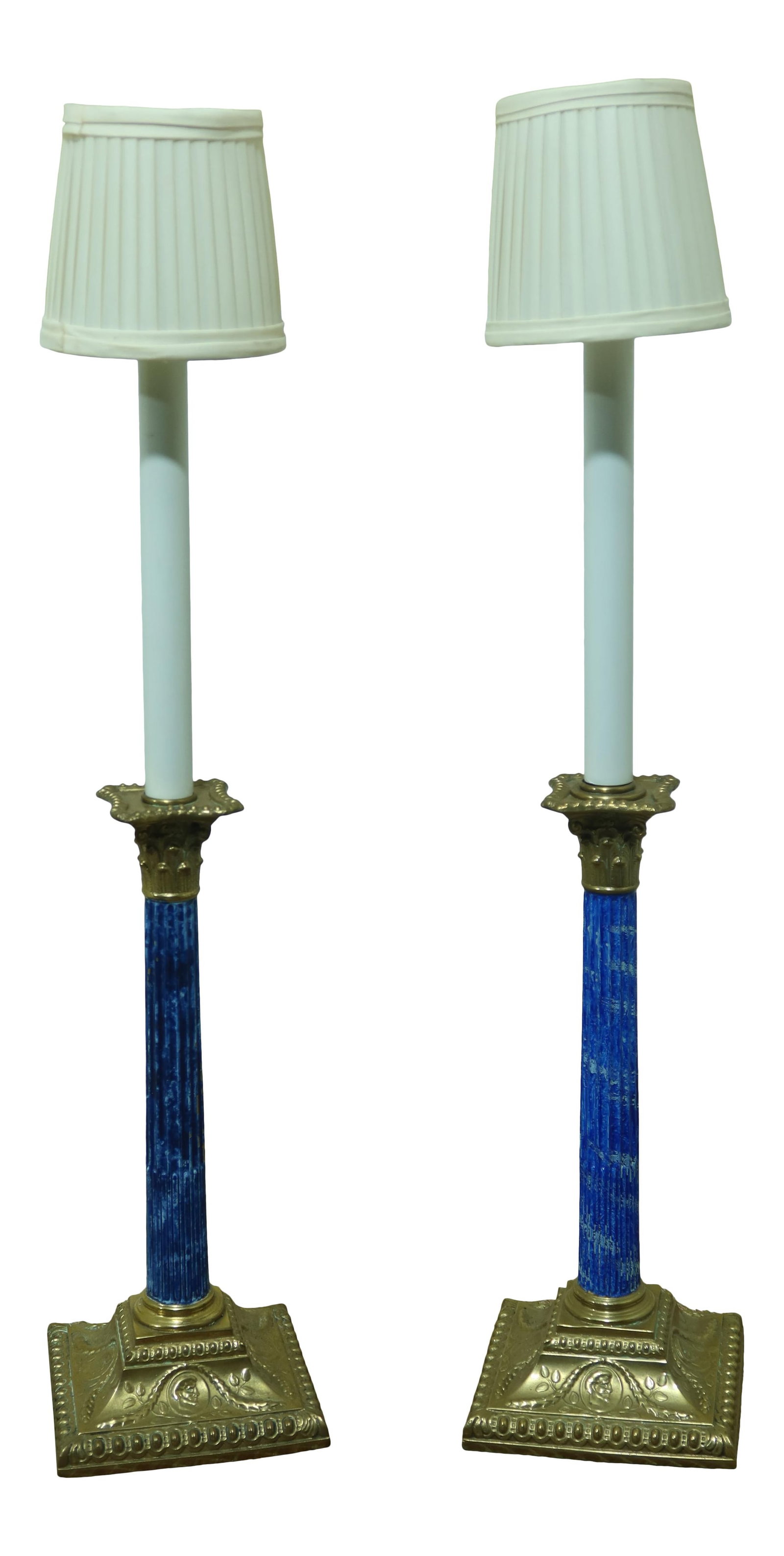 Regency Style Brass Column Candlestick Lamps Pair Elegant Design (1 of 8)