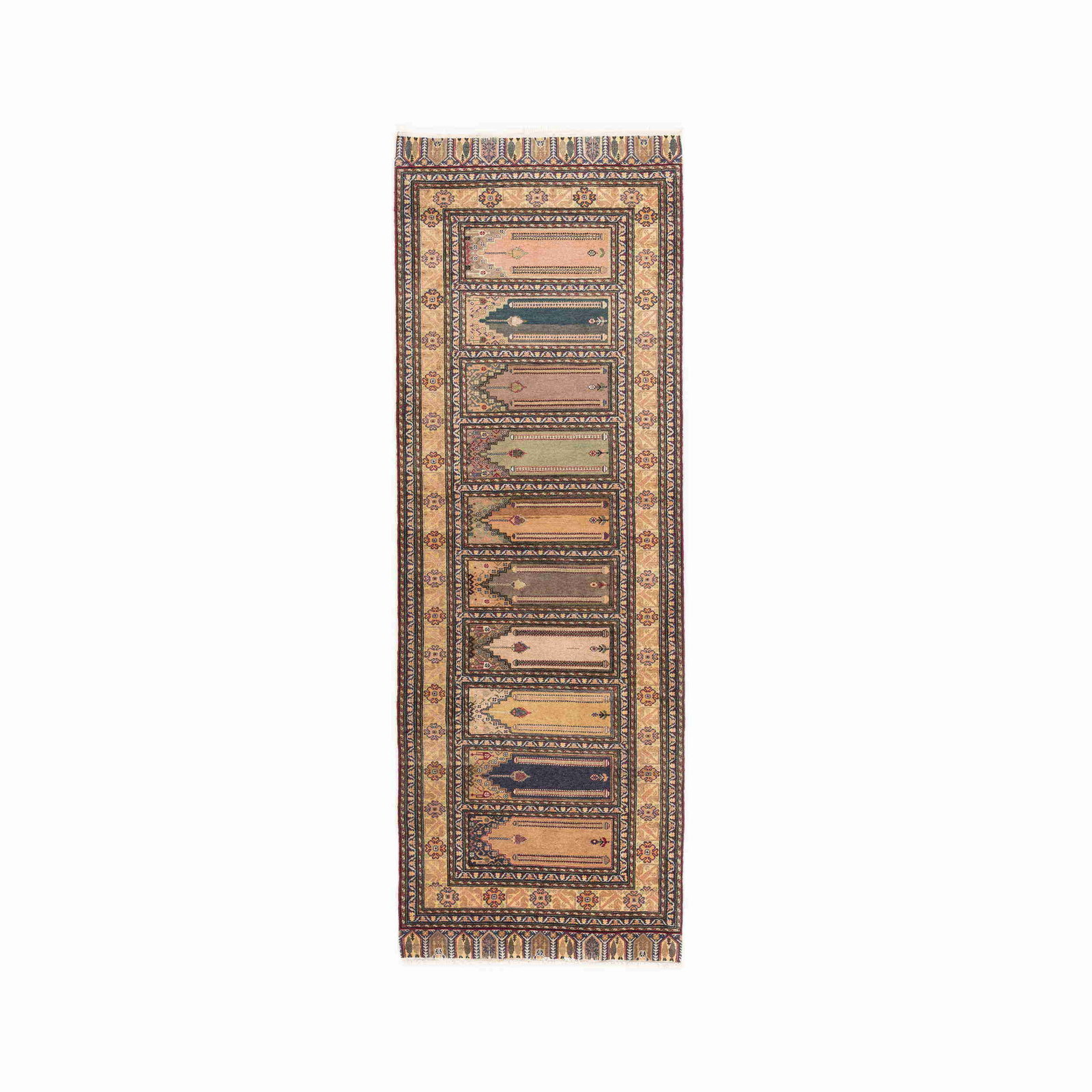 Authentic Handmade Kayseri Wool Carpet Double Knots 39 x 111.4: Authentic Handmade Kayseri Wool Carpet Double Knots 39 x 111.4 This authentic handmade Kayseri carpet is crafted with meticulous attention to detail. Made from high-quality wool on wool, it features d