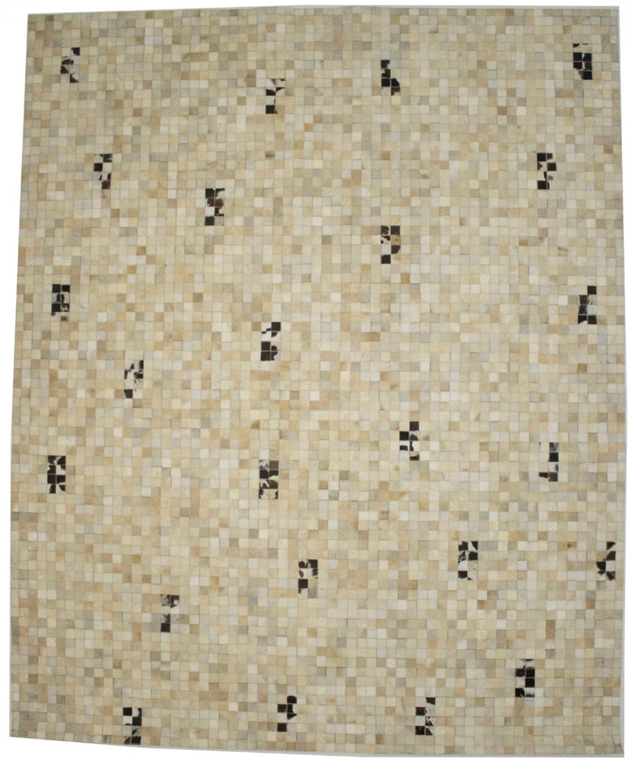 Handcrafted Contemporary Cowhide Leather Rug 8x10 ft Modern Geometric Design (1 of 13)
