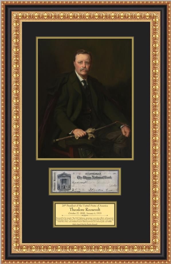 Framed Theodore Roosevelt Reproduction Signed Check With Portrait Display (1 of 4)