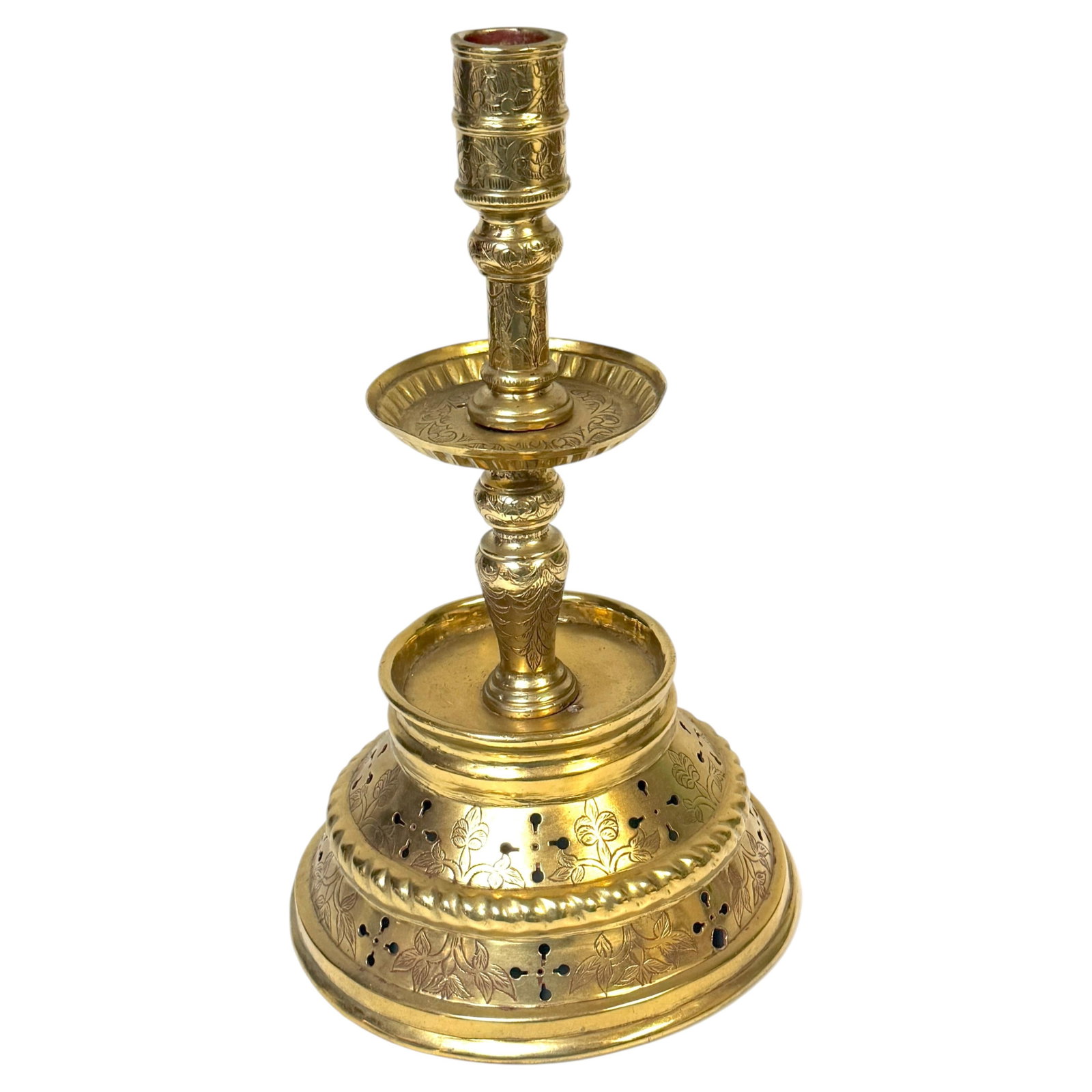 18th Century Dutch Brass Chamber Candlestick with Pierced Ventilated Base (1 of 18)