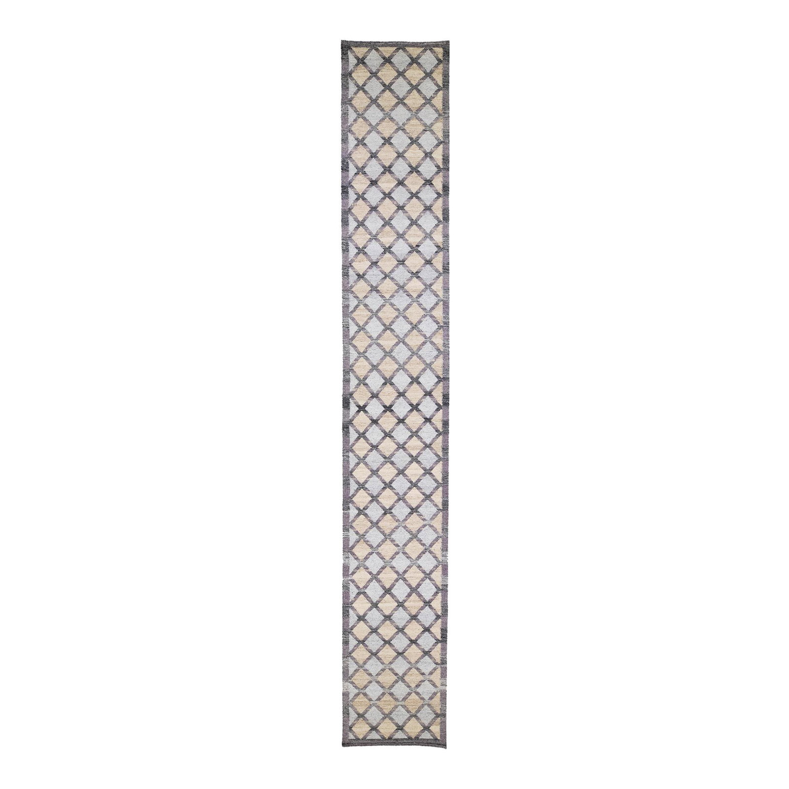 Swedish Style Wool Runner Gray Beige Geometric Design 3'1" x 20'2": Swedish Style Wool Runner Gray Beige Geometric Design 3'1" x 20'2" Enhance your home decor with this exquisite modern Swedish-style wool runner. Featuring a sophisticated gray field complemented by be