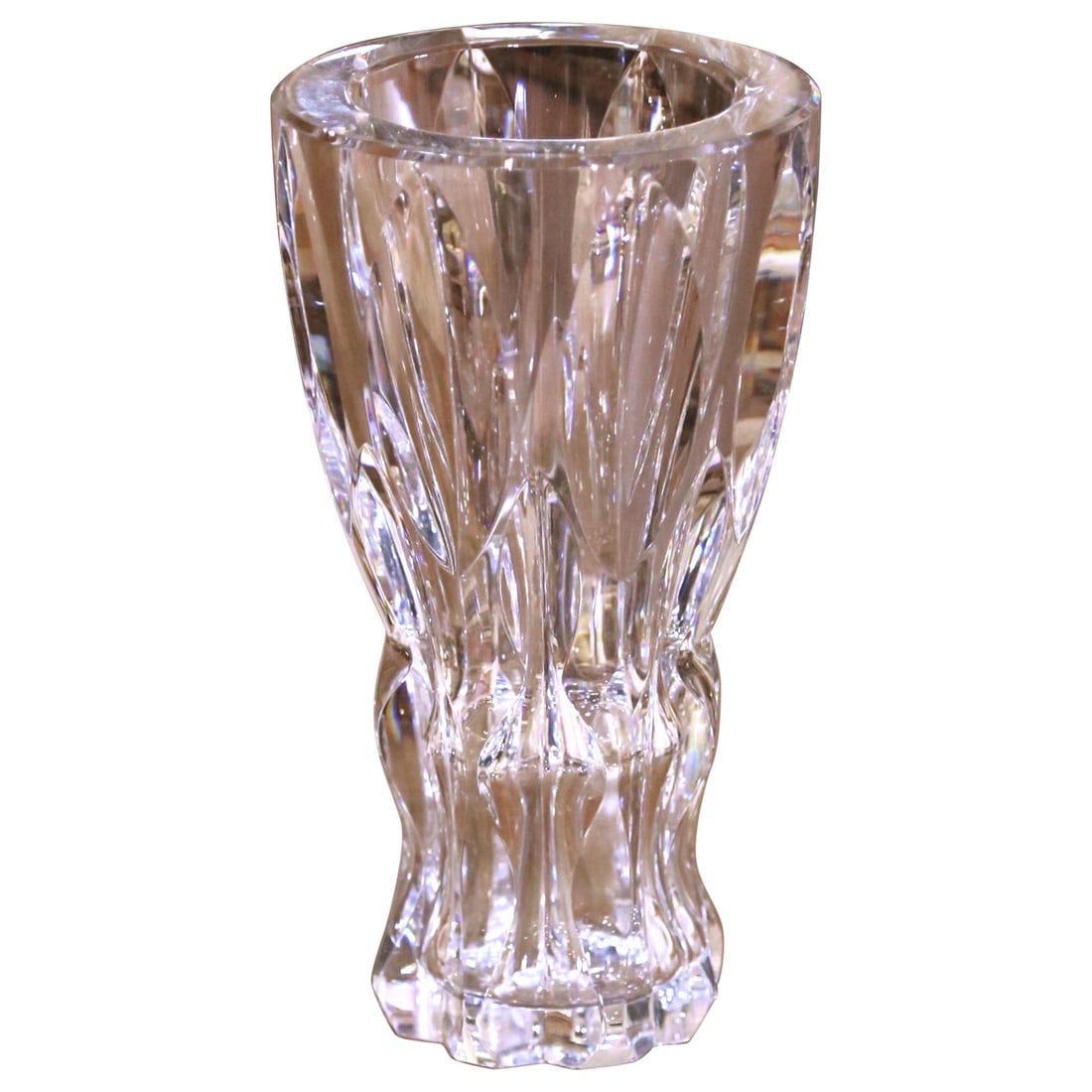 Belgian Crystal Bud Vase by Val Saint Lambert with Faceted Design circa 1960 (1 of 10)