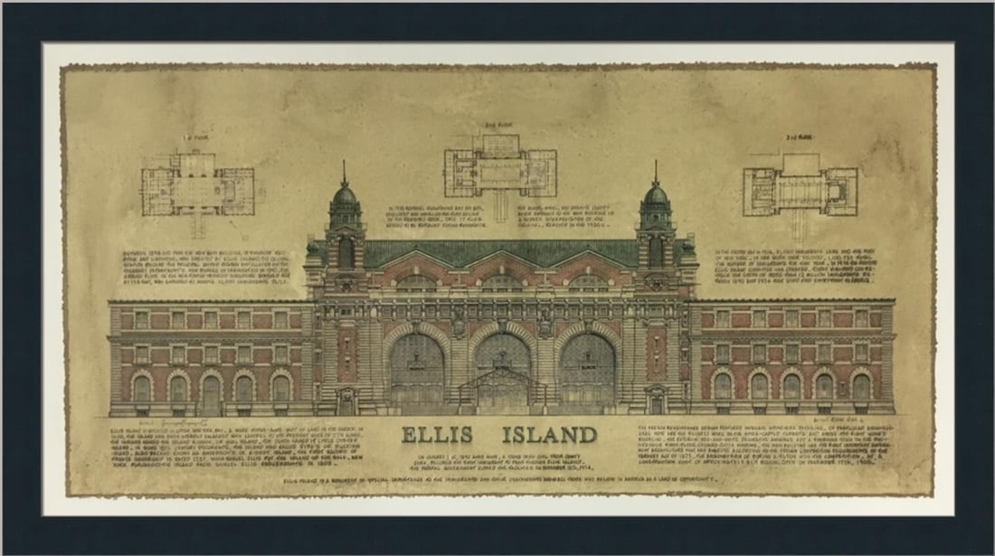 Ellis Island Custom Framed print (Licensed Reprint) Modernism Art 16 x 28: Ellis Island Custom Framed print (Licensed Reprint) Modernism Art 16 x 28 This stunning custom framed print (Licensed Reprint) depicts the iconic Ellis Island, capturing its architectural beauty in a 