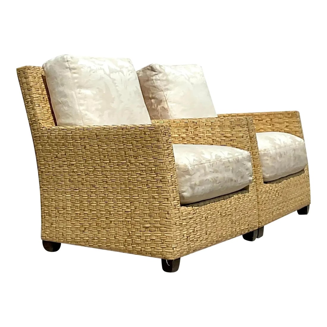 McGuire Limited Edition Rattan Lounge Chairs Pair in Khaki: McGuire Limited Edition Rattan Lounge Chairs Pair in Khaki This remarkable pair of vintage Coastal lounge chairs showcases the craftsmanship of the iconic McGuire group. Designed in a chic limited edi