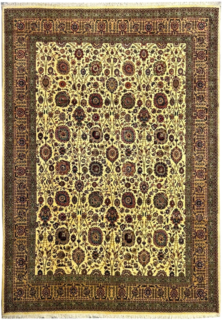 10.7 x 14.6 Ivory Semi-Antique Persian Tabriz Area Rug Hand-Knotted: 10.7 x 14.6 Ivory Semi-Antique Persian Tabriz Area Rug Hand-Knotted Free continental US Shipping Enhance your living space with the timeless elegance of this Semi-Antique Fine Weave Persian Tabriz Rug
